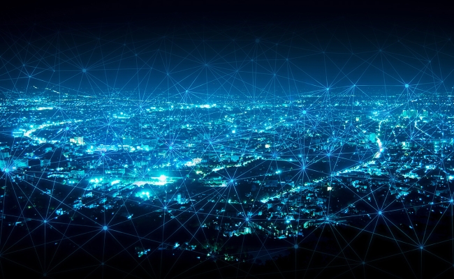 Abstract line Connection on Night City Background