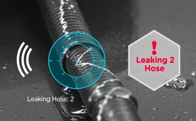 Flux Schnell A closeup image of a leaking industrial hose with 0